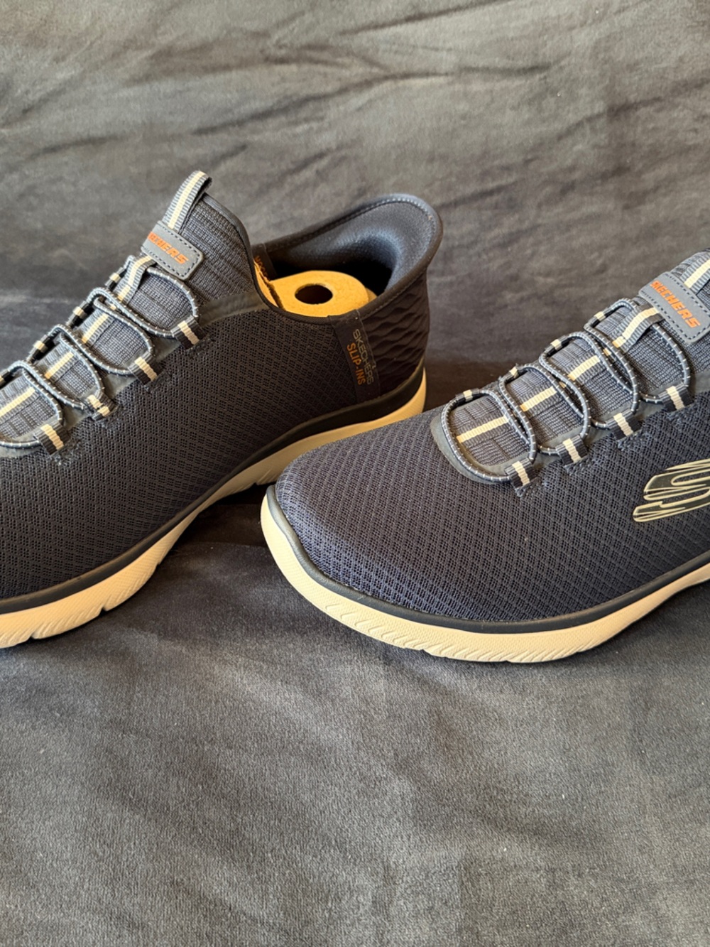 Skechers Men's Slip-On Athletic Sneakers in Navy and Yellow